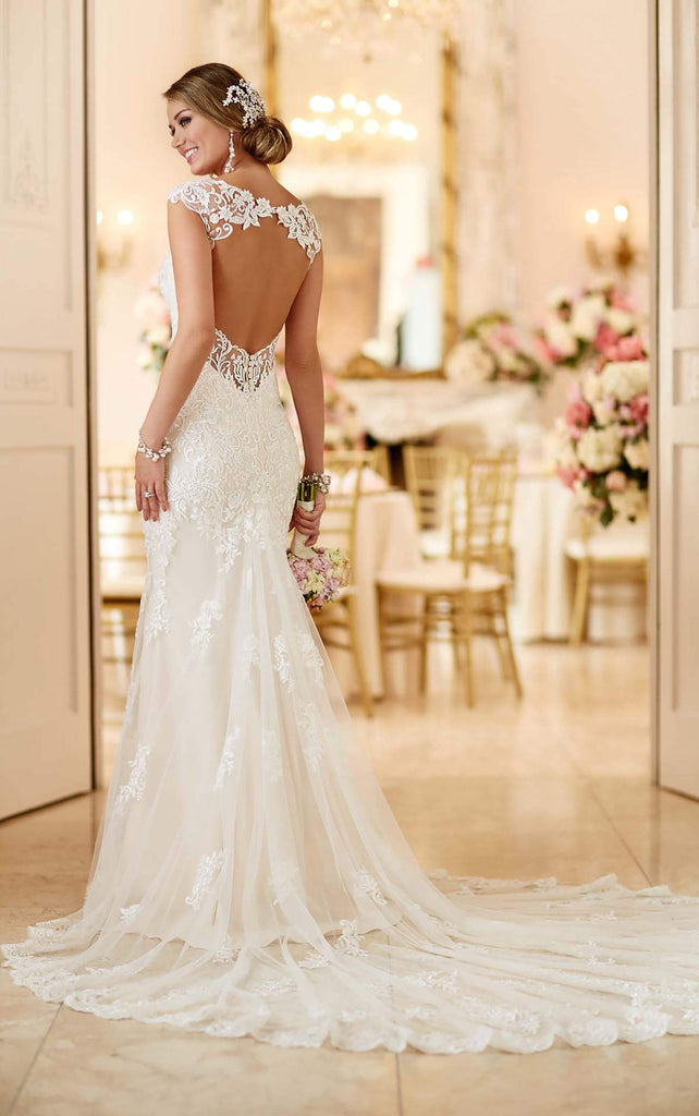 Long sleeve lace open back cheap mermaid wedding dress