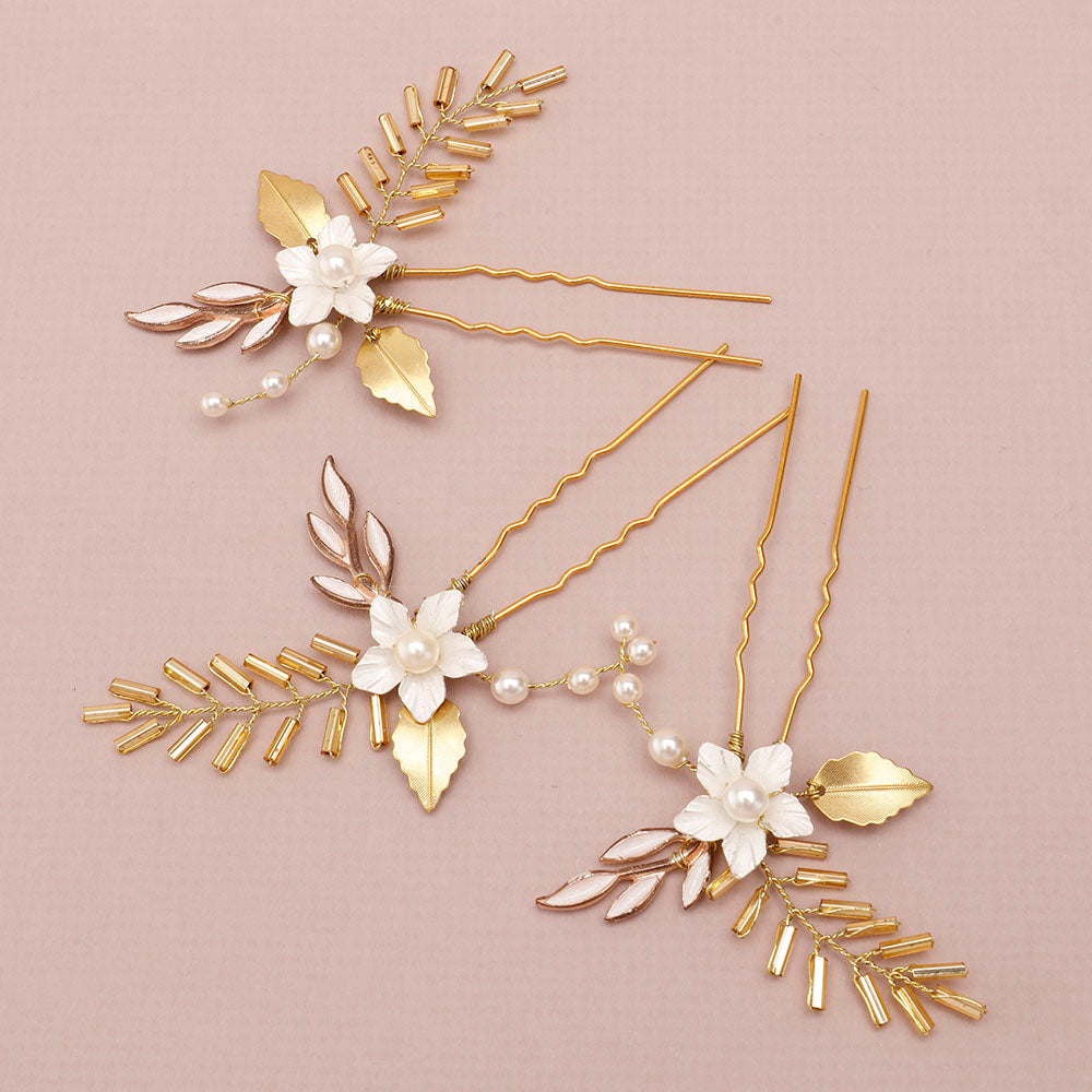 Oleander Bridal Hair Pins, Set of 3